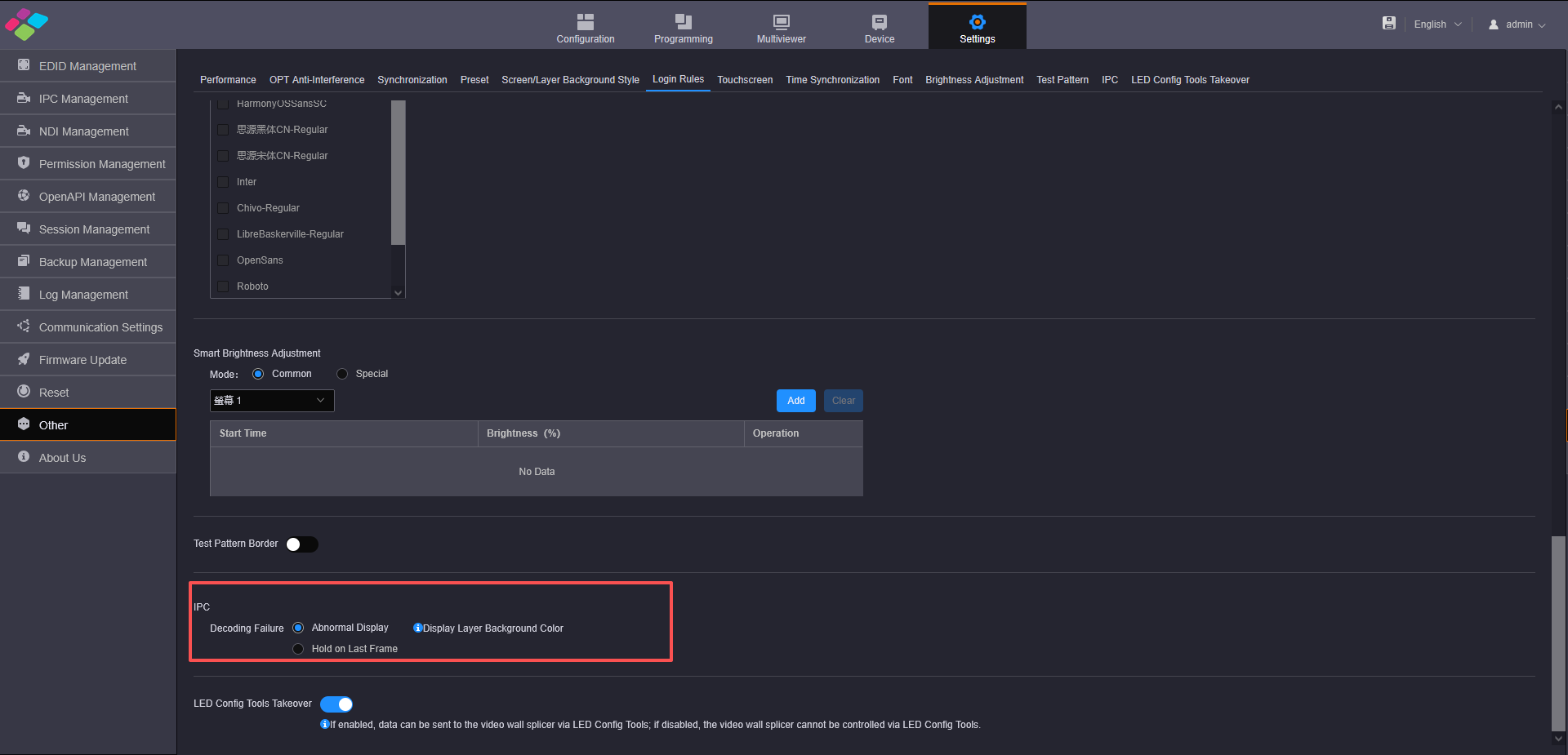 IPC settings