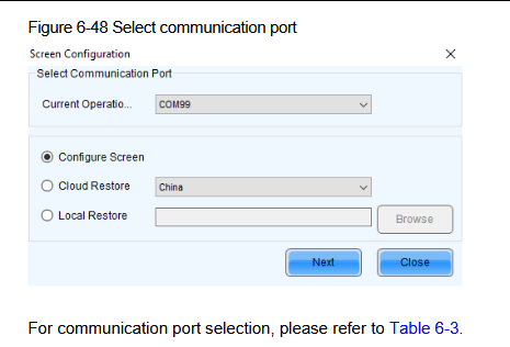 Select communication port